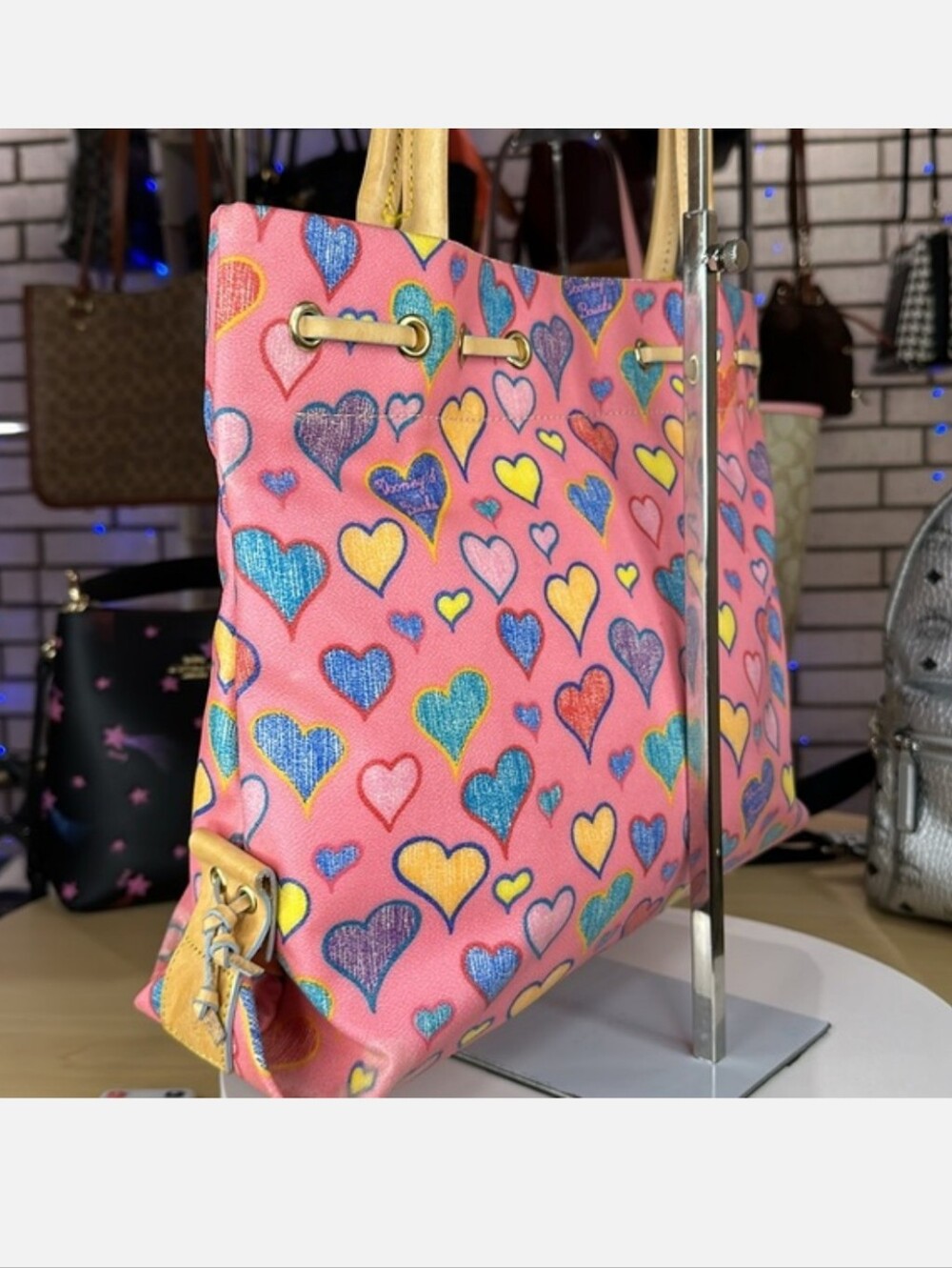 Dooney & Bourke Pink Heart-Print Tote - Picture 7 of 14